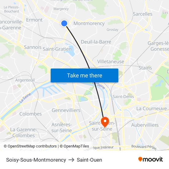 Soisy-Sous-Montmorency to Saint-Ouen map