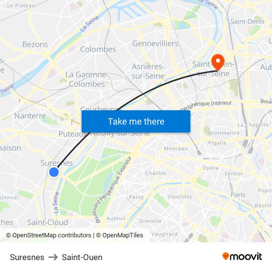 Suresnes to Saint-Ouen map