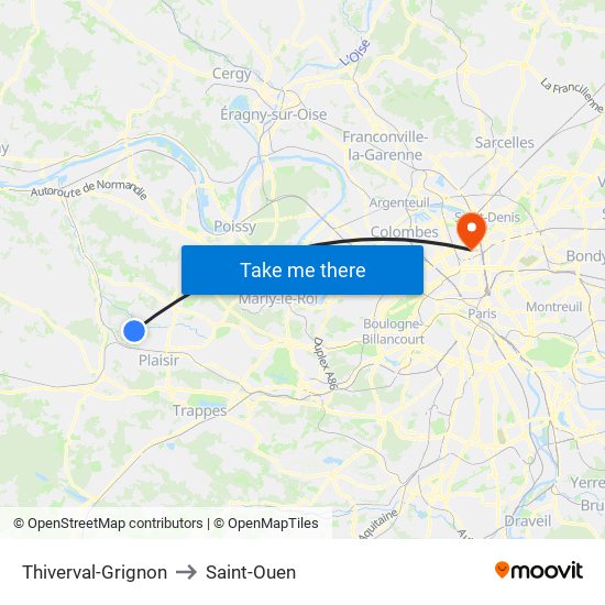 Thiverval-Grignon to Saint-Ouen map