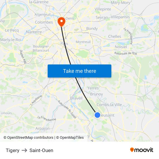 Tigery to Saint-Ouen map