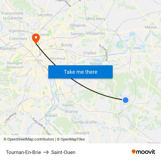 Tournan-En-Brie to Saint-Ouen map