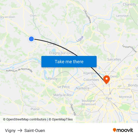 Vigny to Saint-Ouen map