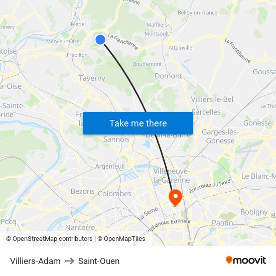 Villiers-Adam to Saint-Ouen map