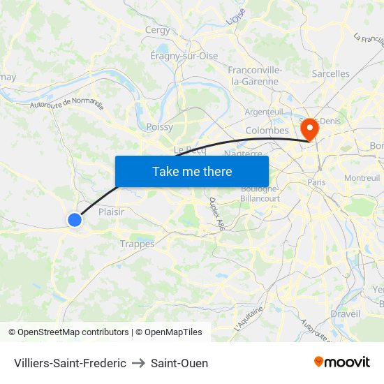 Villiers-Saint-Frederic to Saint-Ouen map