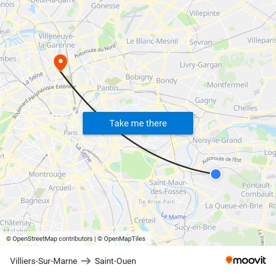 Villiers-Sur-Marne to Saint-Ouen map