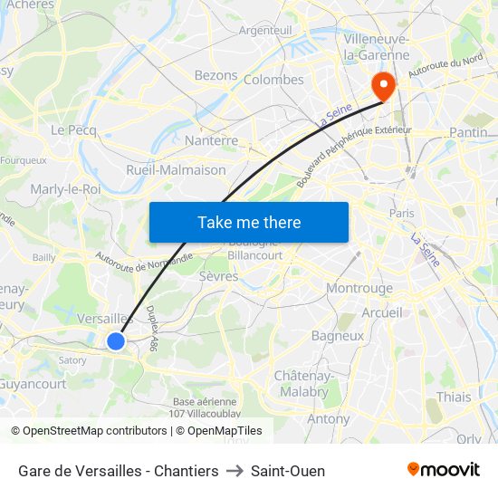 Gare de Versailles - Chantiers to Saint-Ouen map