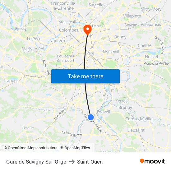 Gare de Savigny-Sur-Orge to Saint-Ouen map