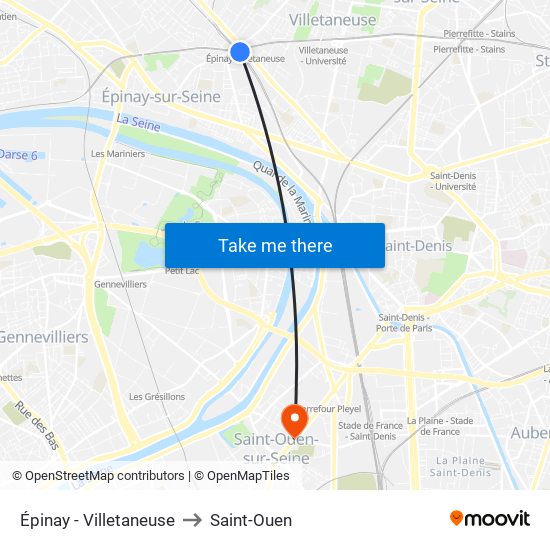 Épinay - Villetaneuse to Saint-Ouen map