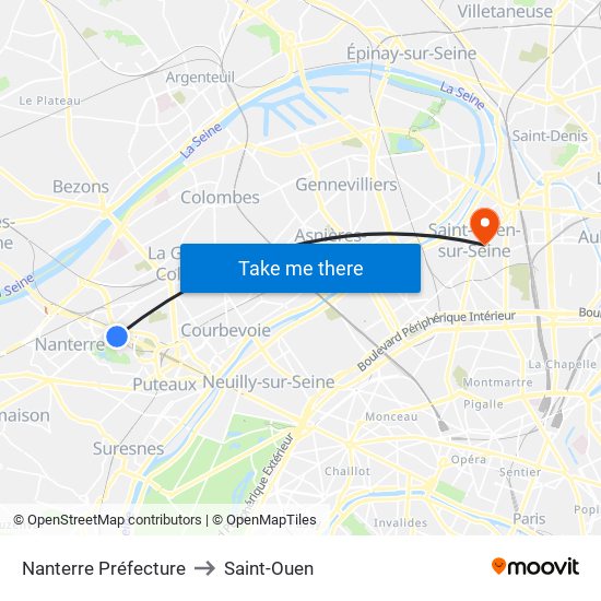 Nanterre Préfecture to Saint-Ouen map