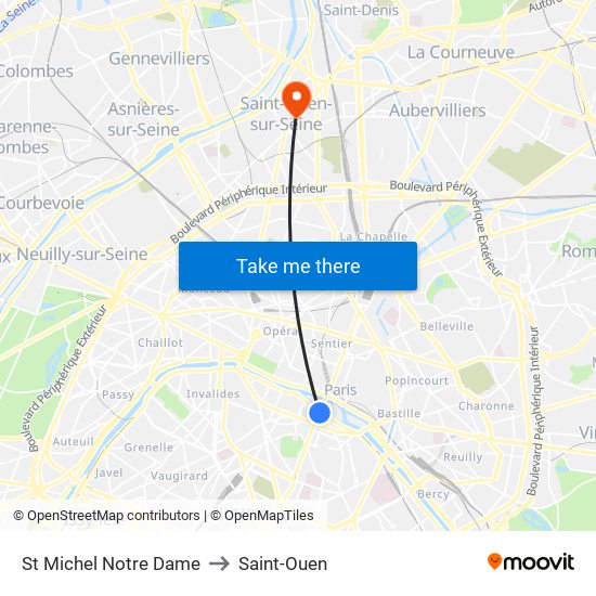 St Michel Notre Dame to Saint-Ouen map