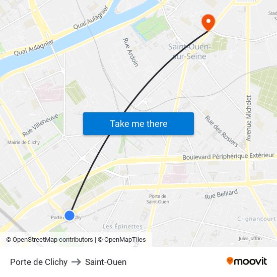 Porte de Clichy to Saint-Ouen map