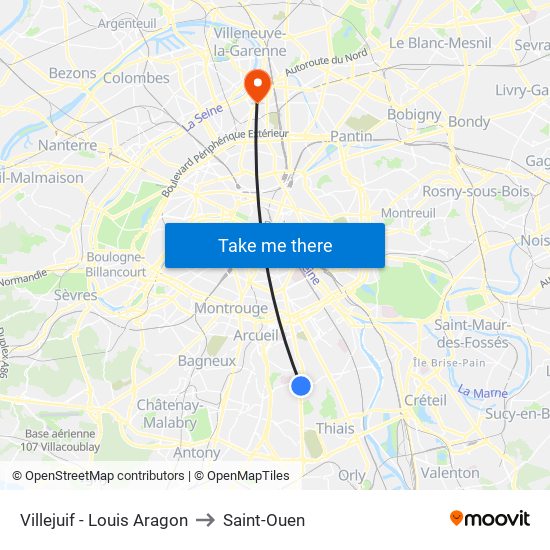 Villejuif - Louis Aragon to Saint-Ouen map