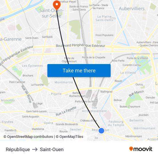 République to Saint-Ouen map