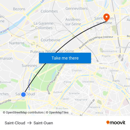 Saint-Cloud to Saint-Ouen map