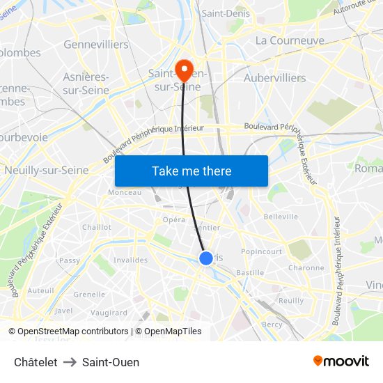 Châtelet to Saint-Ouen map