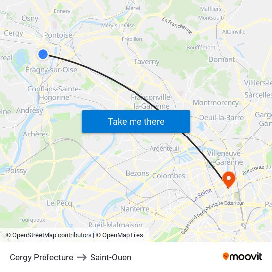 Cergy Préfecture to Saint-Ouen map