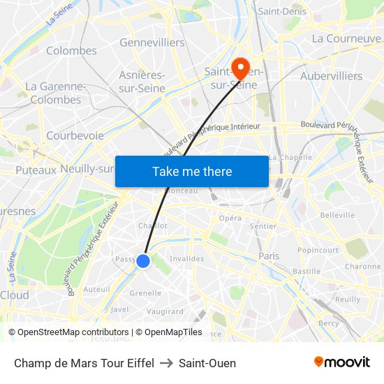 Champ de Mars Tour Eiffel to Saint-Ouen map