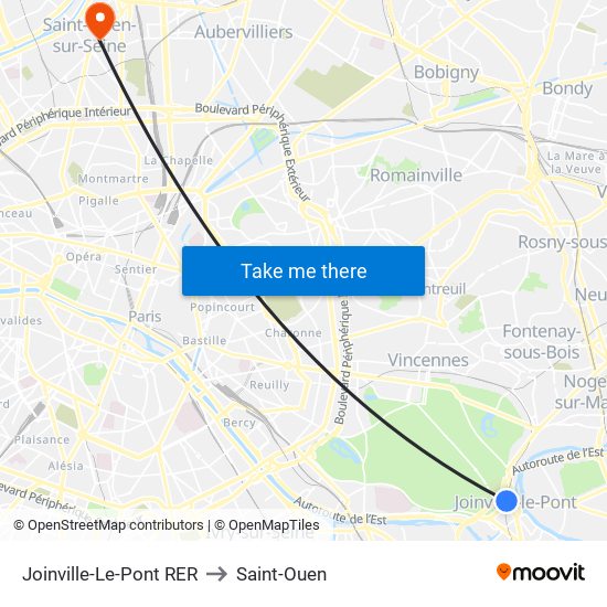 Joinville-Le-Pont RER to Saint-Ouen map