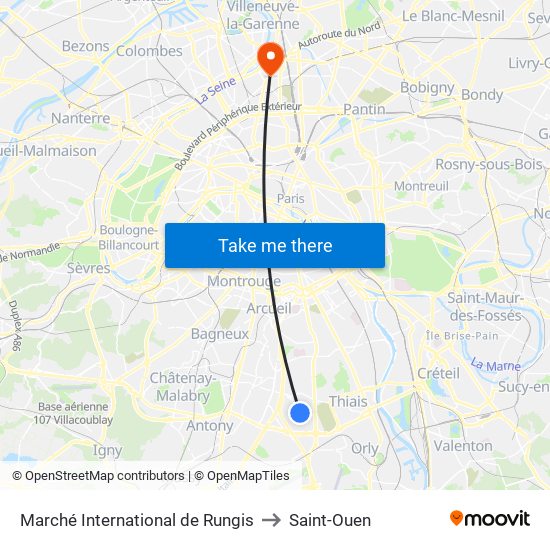 Marché International de Rungis to Saint-Ouen map
