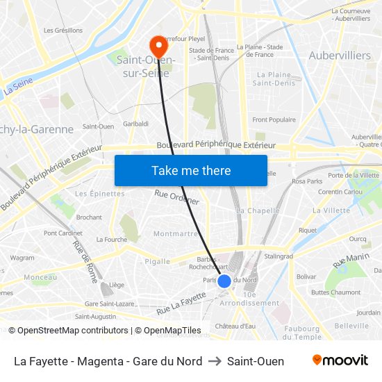 La Fayette - Magenta - Gare du Nord to Saint-Ouen map