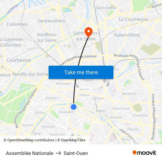 Assemblée Nationale to Saint-Ouen map