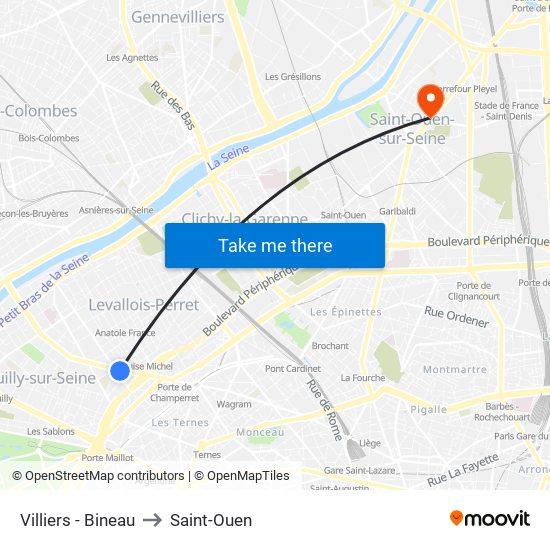 Villiers - Bineau to Saint-Ouen map