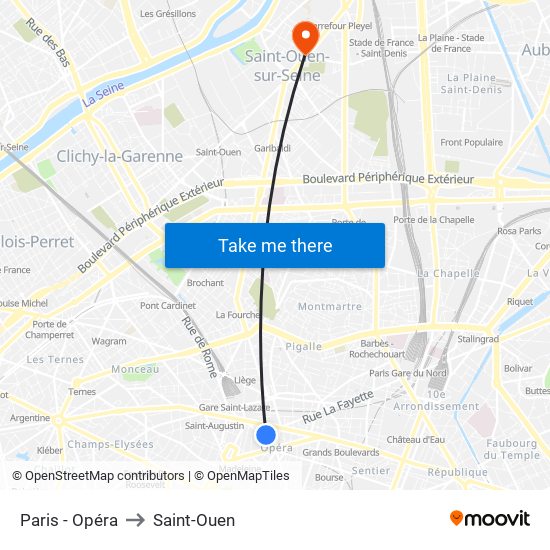 Paris - Opéra to Saint-Ouen map