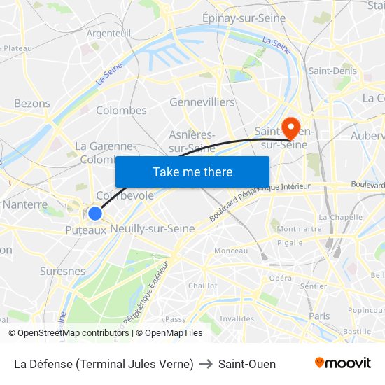 La Défense (Terminal Jules Verne) to Saint-Ouen map