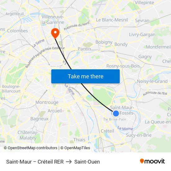 Saint-Maur – Créteil RER to Saint-Ouen map