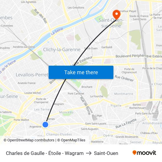 Charles de Gaulle - Étoile - Wagram to Saint-Ouen map
