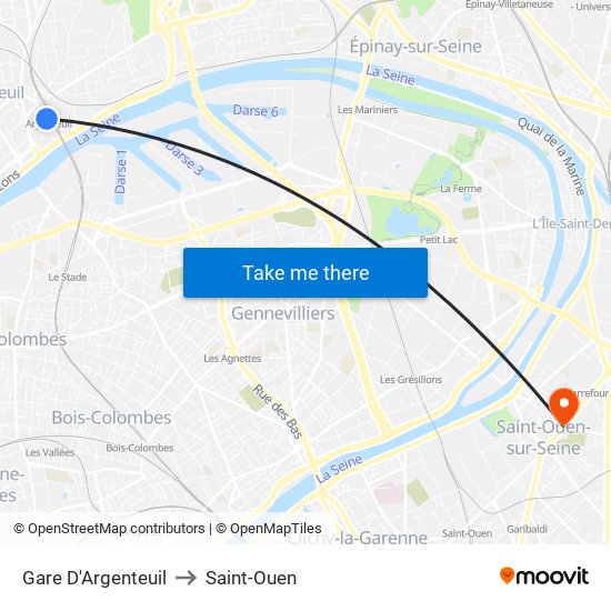 Gare D'Argenteuil to Saint-Ouen map