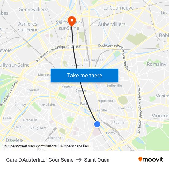 Gare D'Austerlitz - Cour Seine to Saint-Ouen map