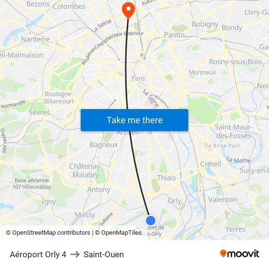 Aéroport Orly 4 to Saint-Ouen map