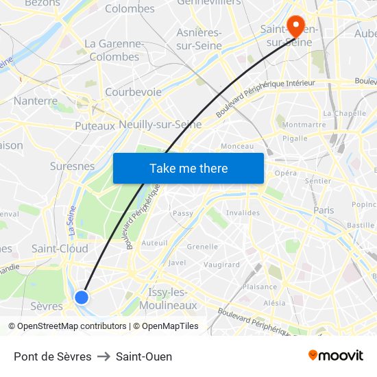 Pont de Sèvres to Saint-Ouen map