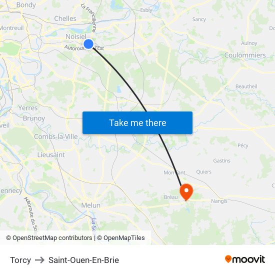 Torcy to Saint-Ouen-En-Brie map