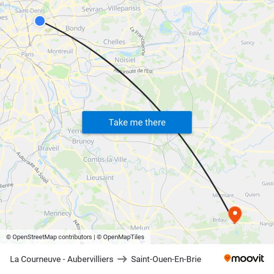 La Courneuve - Aubervilliers to Saint-Ouen-En-Brie map