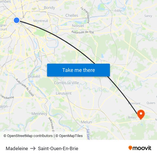 Madeleine to Saint-Ouen-En-Brie map