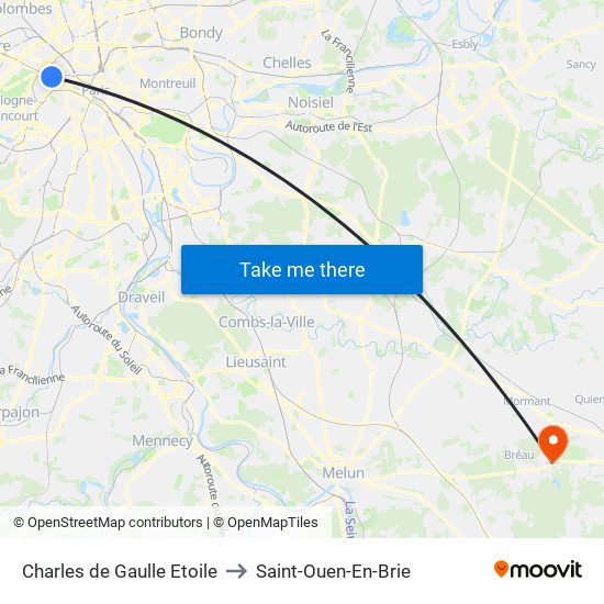 Charles de Gaulle Etoile to Saint-Ouen-En-Brie map
