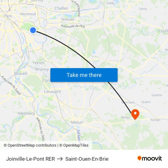 Joinville-Le-Pont RER to Saint-Ouen-En-Brie map