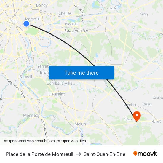 Place de la Porte de Montreuil to Saint-Ouen-En-Brie map