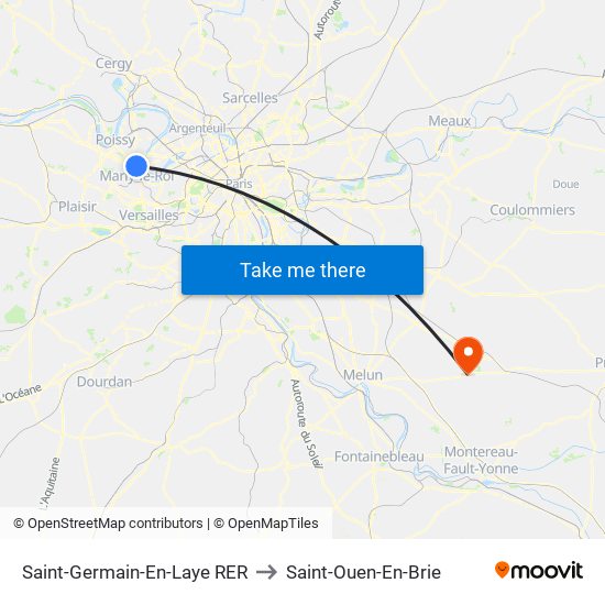 Saint-Germain-En-Laye RER to Saint-Ouen-En-Brie map