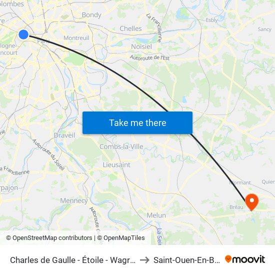 Charles de Gaulle - Étoile - Wagram to Saint-Ouen-En-Brie map