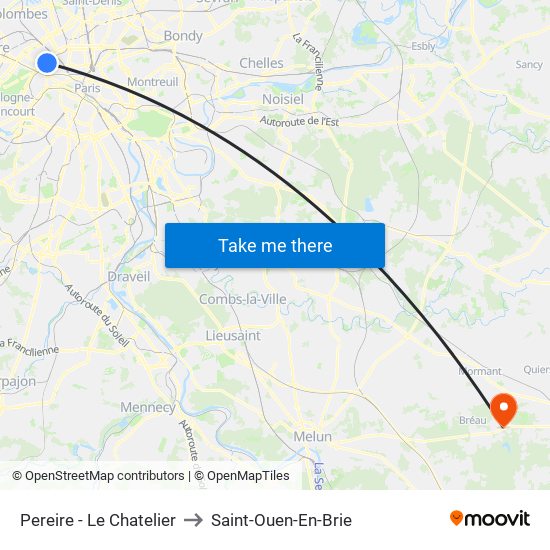 Pereire - Le Chatelier to Saint-Ouen-En-Brie map