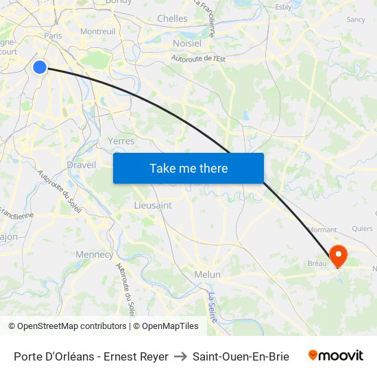 Porte D'Orléans - Ernest Reyer to Saint-Ouen-En-Brie map