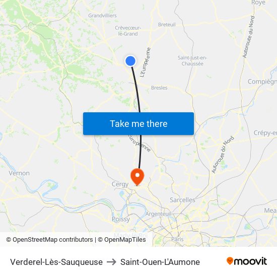 Verderel-Lès-Sauqueuse to Saint-Ouen-L'Aumone map