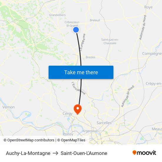 Auchy-La-Montagne to Saint-Ouen-L'Aumone map
