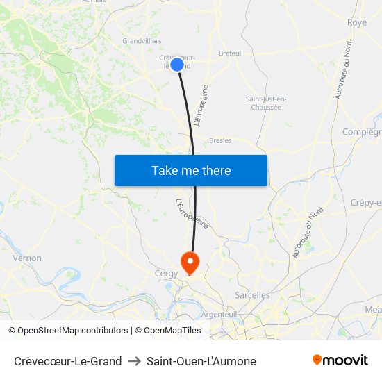 Crèvecœur-Le-Grand to Saint-Ouen-L'Aumone map