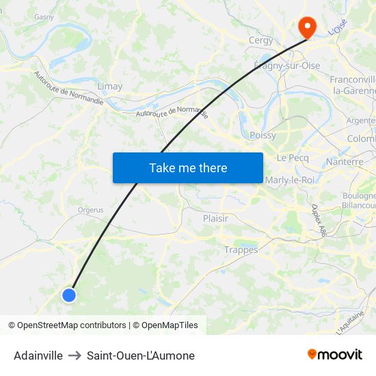 Adainville to Saint-Ouen-L'Aumone map