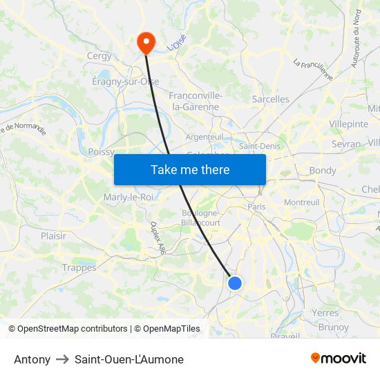 Antony to Saint-Ouen-L'Aumone map
