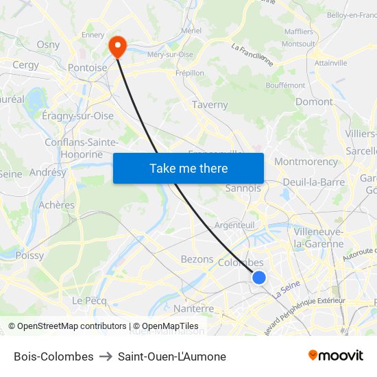 Bois-Colombes to Saint-Ouen-L'Aumone map